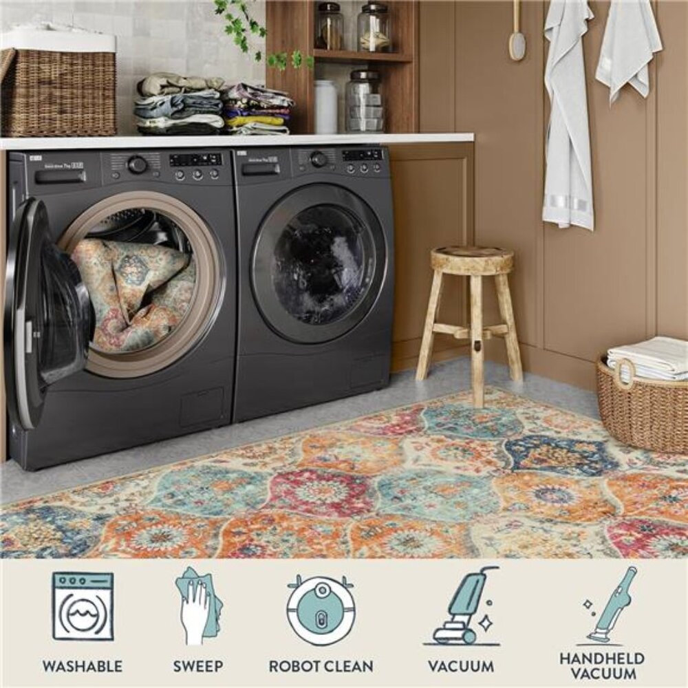 Moroccan Trellis Washable Rug, 2x3 Kitchen Rugs for Entryway Bathroom, Non-Slip - Picture 3 of 7